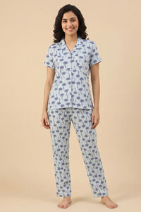 Zivame Farm Lore Knit Cotton Pyjama Set - Nantucket Breeze — thumbnail 2